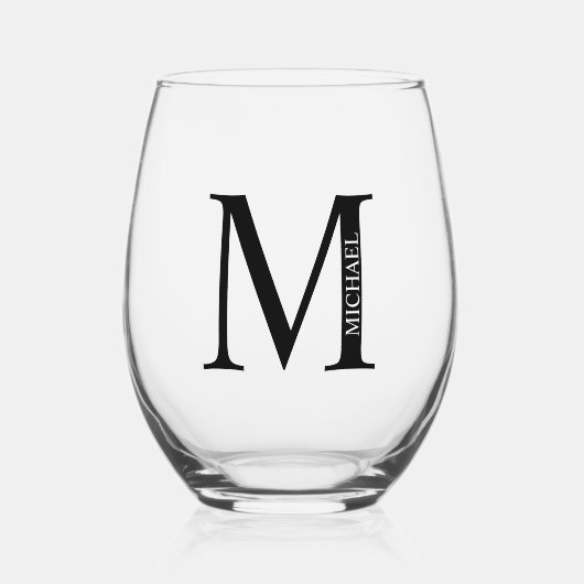 Gepersonaliseerd monogram en naam wijnglas zonder voet (Voorkant)