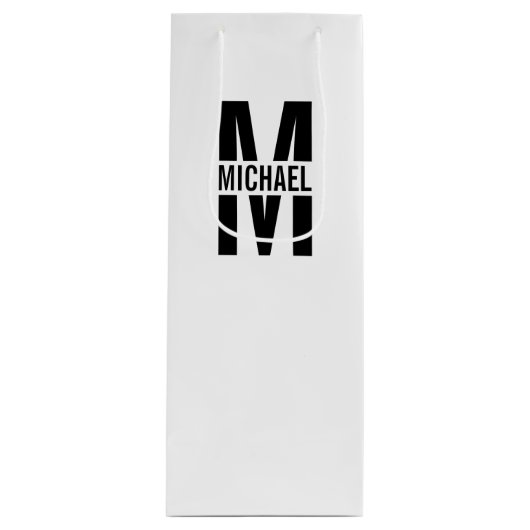 Gepersonaliseerd monogram en naam wijnsteenzak wijn cadeautas (Voorkant)