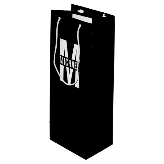 Gepersonaliseerd monogram en naam wijnsteenzak wijn cadeautas (Voorkant Gekanteld)