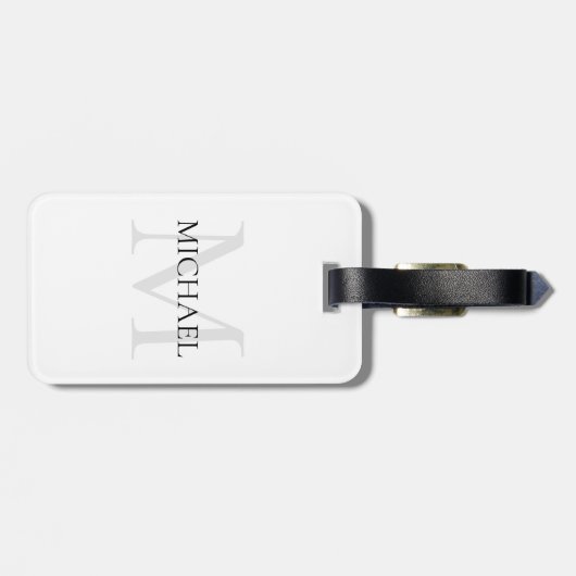 Gepersonaliseerd Monogram en Naam Wit Bagagelabel (Achterkant horizontaal)