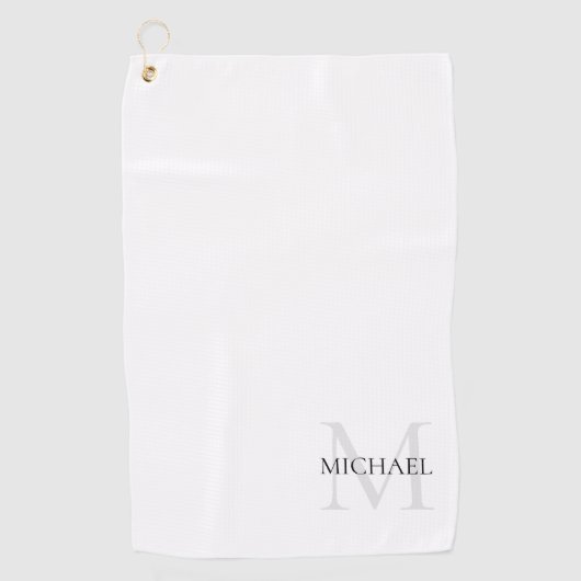 Gepersonaliseerd Monogram en Naam Wit Golfhanddoek (Voorkant)