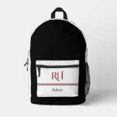 Gepersonaliseerd monogram en naam wit grijs rood bedrukte rugzak (Voorkant)