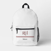 Gepersonaliseerd monogram en naam wit grijs rood bedrukte rugzak (Voorkant)