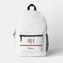 Gepersonaliseerd monogram en naam wit grijs rood bedrukte rugzak