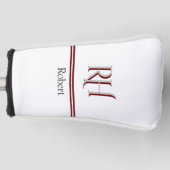 Gepersonaliseerd monogram en naam wit grijs rood golfheadcover (Voorkant)