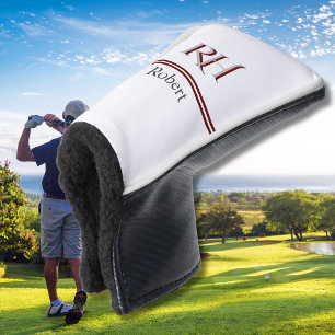 Gepersonaliseerd monogram en naam wit grijs rood golfheadcover