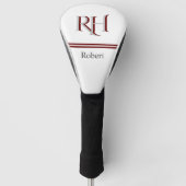 Gepersonaliseerd monogram en naam wit grijs rood golfheadcover (Voorkant)