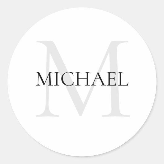 Gepersonaliseerd Monogram en Naam Wit Ronde Sticker (Voorkant)