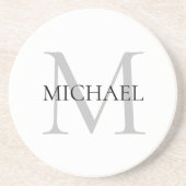 Gepersonaliseerd Monogram en Naam Wit Zandsteen Onderzetter (Voorkant)