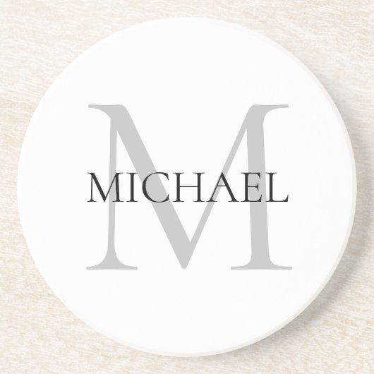 Gepersonaliseerd Monogram en Naam Wit Zandsteen Onderzetter (Voorkant)