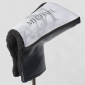 Gepersonaliseerd monogram en naam witte marmer golfheadcover (3/4 voorkant)