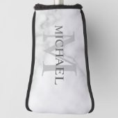 Gepersonaliseerd monogram en naam witte marmer golfheadcover (Draai 90)