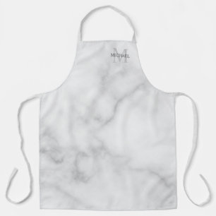 Gepersonaliseerd monogram en naam witte marmer schort