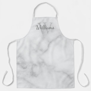 Gepersonaliseerd monogram en naam witte marmer schort