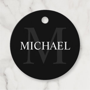 Gepersonaliseerd monogram en naam zwart bedankjes labels
