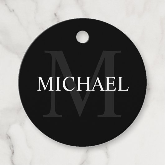 Gepersonaliseerd monogram en naam zwart bedankjes labels (Voorkant)