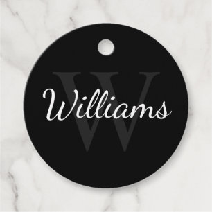 Gepersonaliseerd monogram en naam zwart bedankjes labels