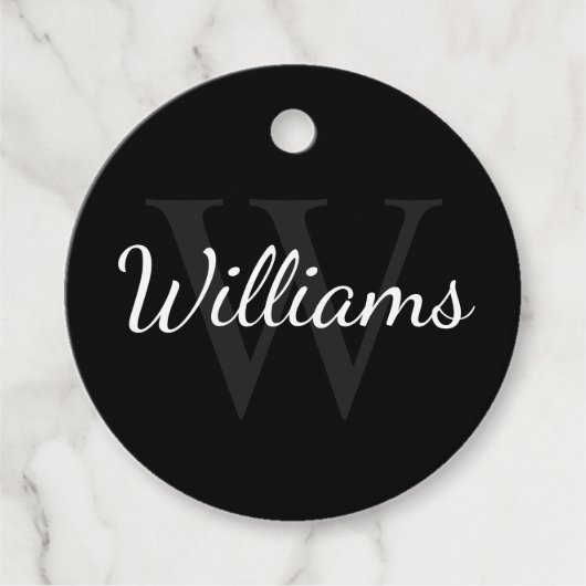 Gepersonaliseerd monogram en naam zwart bedankjes labels (Voorkant)