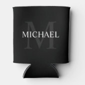 Gepersonaliseerd monogram en naam zwart blikjeskoeler (Voorkant)