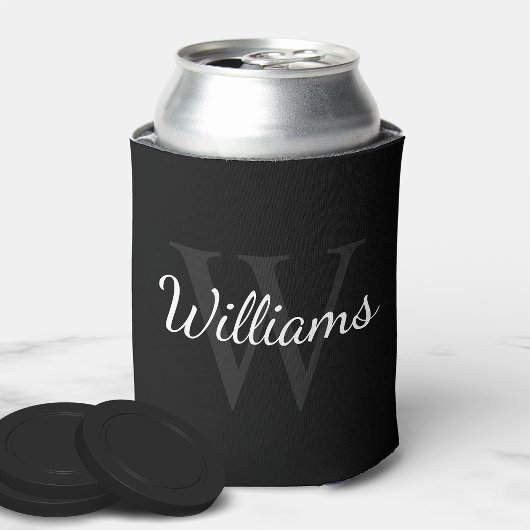 Gepersonaliseerd monogram en naam zwart blikjeskoeler