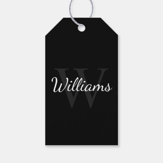 Gepersonaliseerd monogram en naam zwart cadeaulabel (Voorkant)
