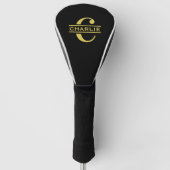 Gepersonaliseerd monogram en naam zwart en goud golfheadcover (Voorkant)