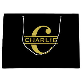 Gepersonaliseerd monogram en naam zwart en goud groot cadeauzakje