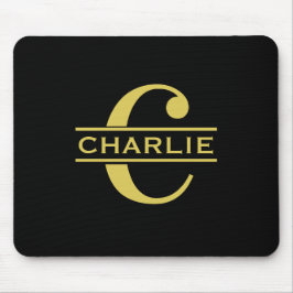 Gepersonaliseerd monogram en naam zwart en goud muismat