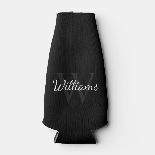 Gepersonaliseerd monogram en naam zwart flesjeskoeler (Voorkant)