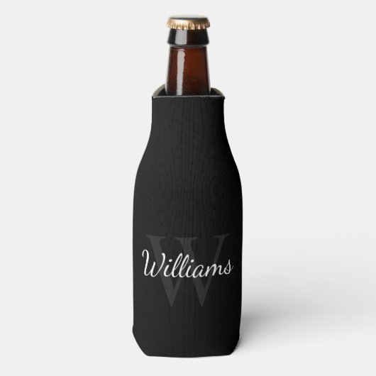 Gepersonaliseerd monogram en naam zwart flesjeskoeler (Fles Voorkant)