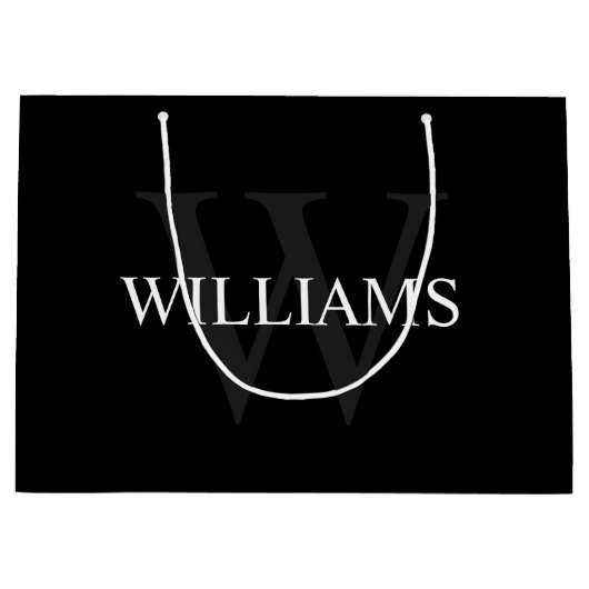 Gepersonaliseerd monogram en naam zwart groot cadeauzakje (Voorkant)