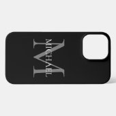 Gepersonaliseerd monogram en naam zwart iPhone hoesje (Achterkant horizontaal)