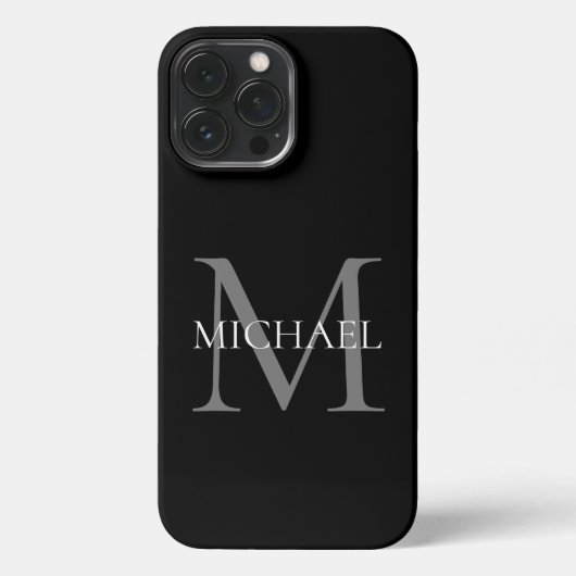 Gepersonaliseerd monogram en naam zwart iPhone hoesje (Achterkant)