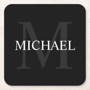Gepersonaliseerd monogram en naam zwart kartonnen onderzetters