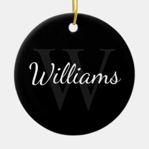 Gepersonaliseerd monogram en naam zwart keramisch ornament