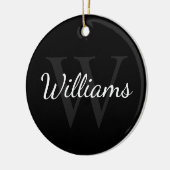 Gepersonaliseerd monogram en naam zwart keramisch ornament (Links)