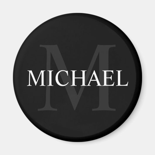 Gepersonaliseerd monogram en naam zwart magneet (Voorkant)