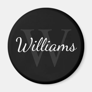 Gepersonaliseerd monogram en naam zwart magneet