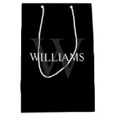 Gepersonaliseerd monogram en naam zwart medium cadeauzakje (Voorkant)