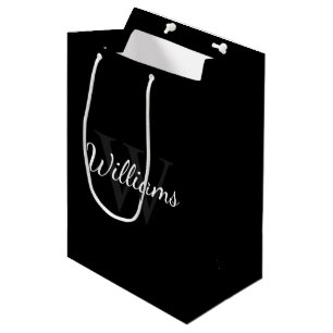 Gepersonaliseerd monogram en naam zwart medium cadeauzakje