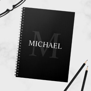 Gepersonaliseerd monogram en naam zwart notitieboek
