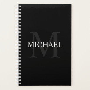 Gepersonaliseerd monogram en naam zwart planner
