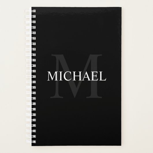 Gepersonaliseerd monogram en naam zwart planner (Voorkant)