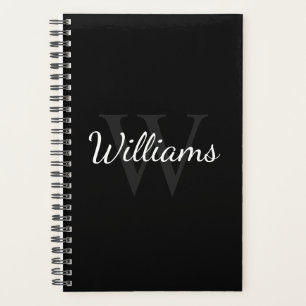 Gepersonaliseerd monogram en naam zwart planner