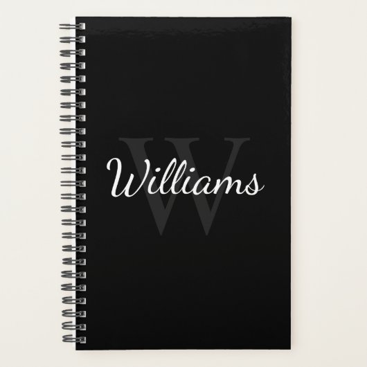Gepersonaliseerd monogram en naam zwart planner (Voorkant)
