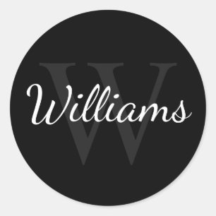 Gepersonaliseerd monogram en naam zwart ronde sticker