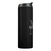 Gepersonaliseerd monogram en naam zwart thermosbeker (Gedraaid links)