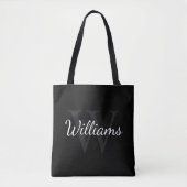 Gepersonaliseerd monogram en naam zwart tote bag (Voorkant)