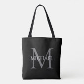 Gepersonaliseerd monogram en naam zwart tote bag (Achterkant)