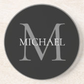 Gepersonaliseerd monogram en naam zwart zandsteen onderzetter (Voorkant)